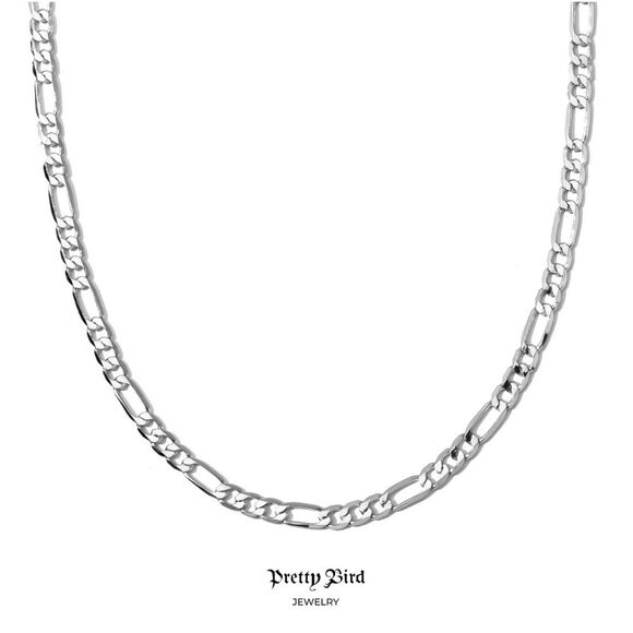 NEW 18K White Gold Plated Figaro 18" Chain / Layering Necklace - 18-inches - Picture 1 of 12